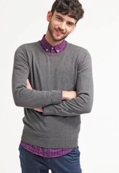 Pier One Basic Crewneck - Trui - Dark Grey Melange