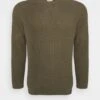 Pier One Big Stitch Mix Crewneck - Trui - Olive -Pier One 74b2248742944cc6a34834479528dd93